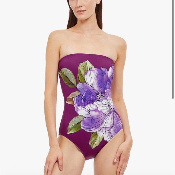 Gottex Other - Gottex Bandeau One Piece Swimsuit Plum Size 8 NEW!